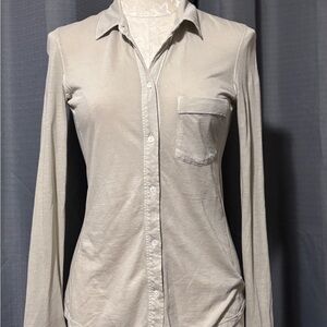 James Perse Cream Sheer Slub Side Panel Shirt